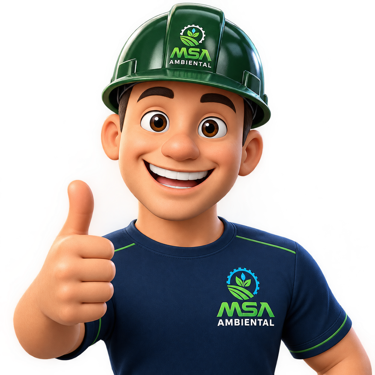 Mascote MSA Ambiental de capacete verde aprovando a regularização